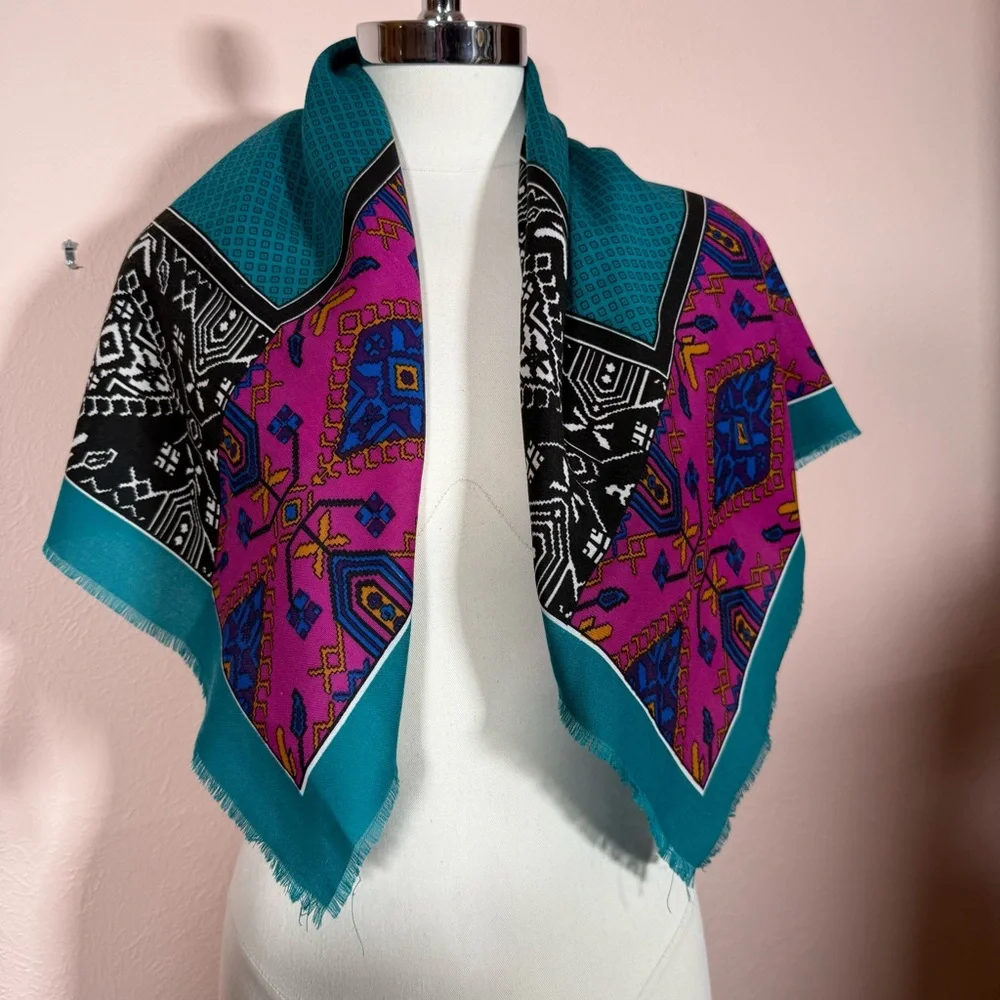 Vintage southwestern teal magenta made in italy western scarf